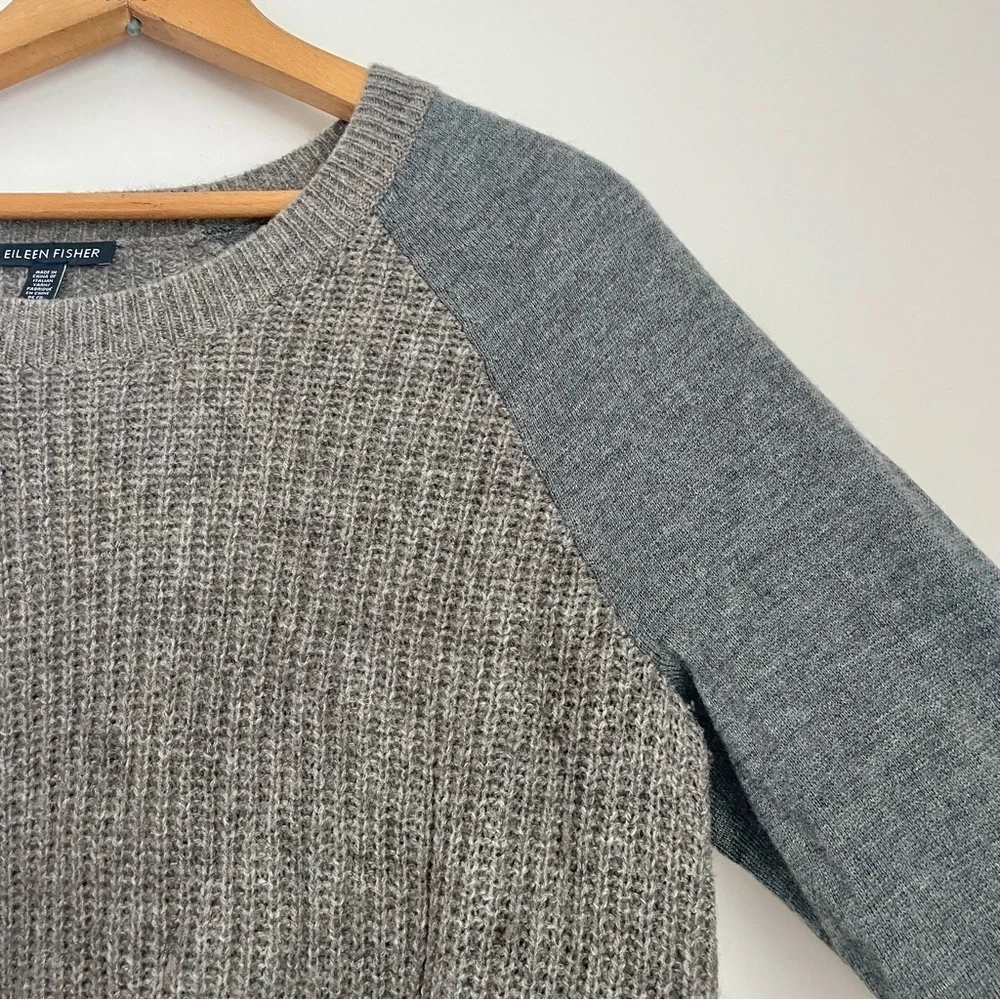Eileen Fisher Raglan Crewneck Sweater Grey Gray Beige Medium Yak